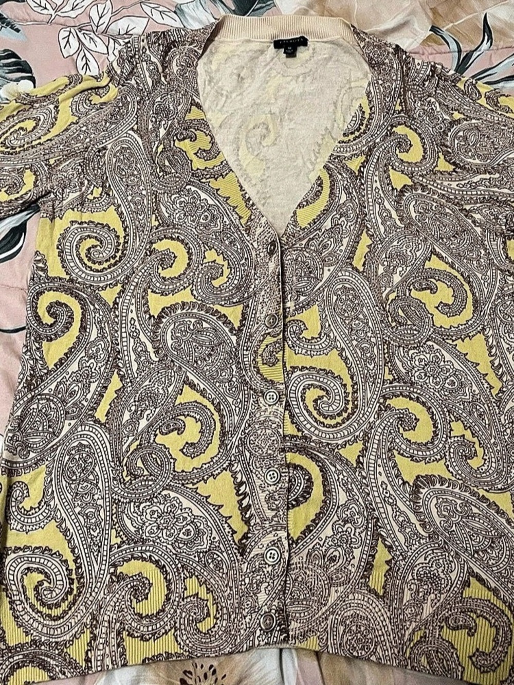 Talbots Paisley Cardigan in Brown & Yellow Size Medium
